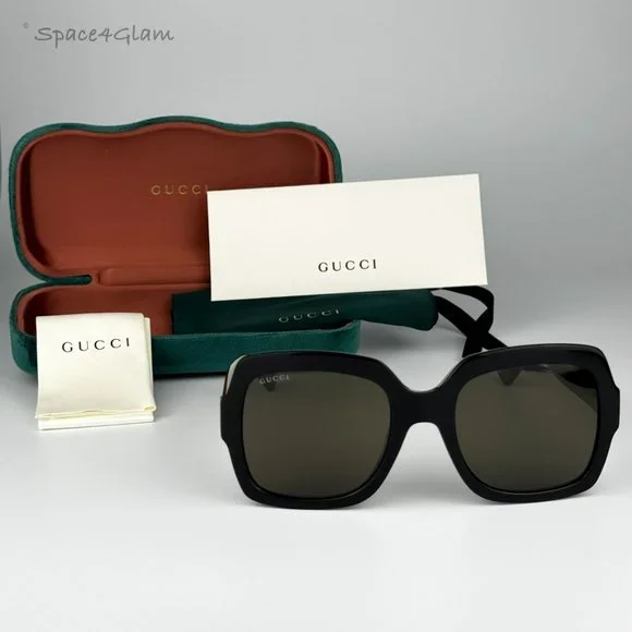 NEW GUCCI GG0036SN 002 Black Green Red Square Women Sunglasses GG 0036SN